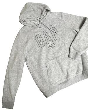 Gap Hoodie Small Heather Gray Logo 1969 Pullover Fleece Hooded Sweatshirt Casual